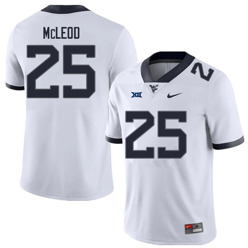 Men #25 Saint McLeod West Virginia Mountaineers College Football Jerseys Sale-White